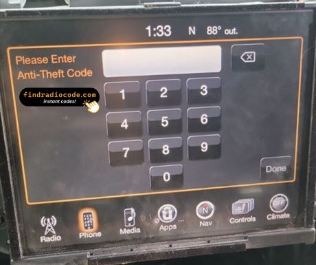 Chrysler Uconnect 8.4 RA4 / VP4 ROW
 radio unlock 4 digit code online for this radio